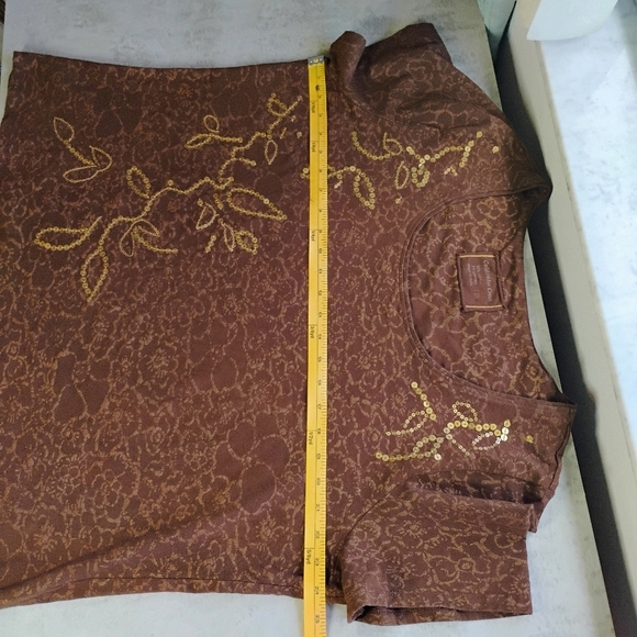 Coldwater Creek Floral Sequin Top Short Sleeve Casual Fairy Plus Size 2X - Picture 9 of 10